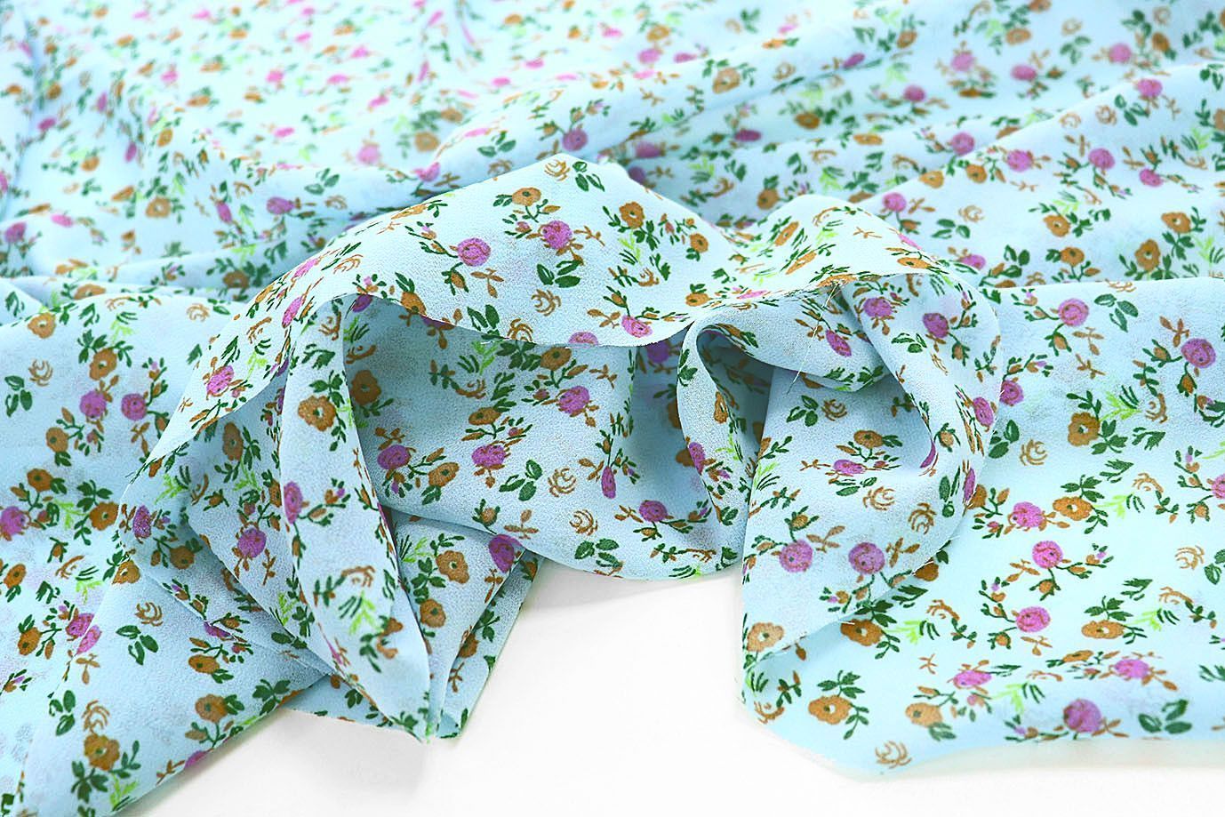 Шифон принт/цветы на голубом 3926-PY/D#2/C#3