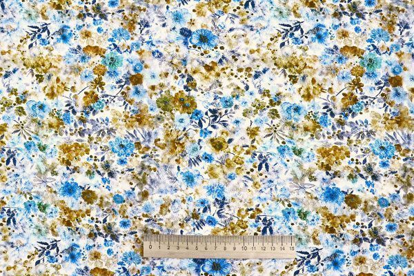Штапель принт/цветы сине-латунные на белом 4205-PY/D#26/C#4