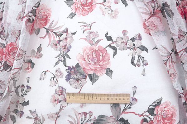 Тюль принт/цветы серо-розовые WBC23/C#20C