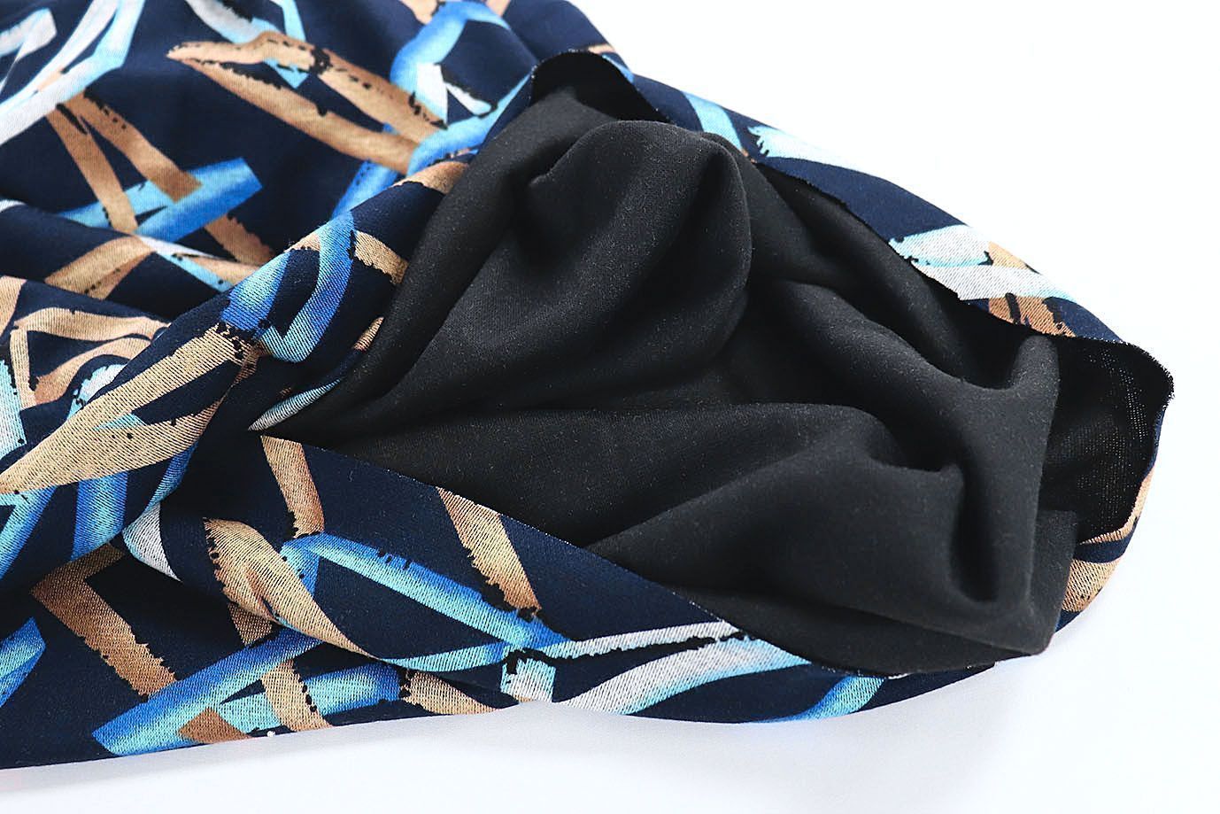 Трикотаж "Модал" принт/треугольники бежево-голубые на синем 3602-PY/D#10/C#1