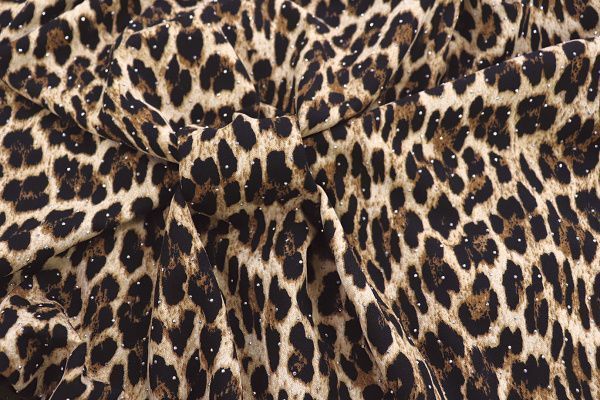 Трикотаж "Скуба" креп со стразами принт/леопард молочно-коричневый 3779-PY/D#1/C#1