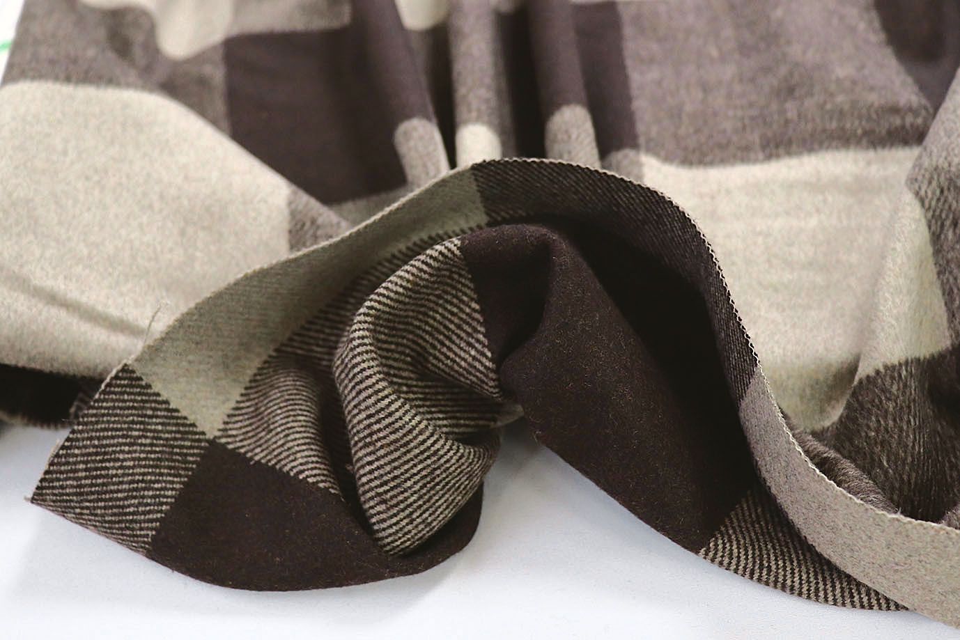 Пальтовая ткань "Микроворса" принт/клетка коричневая на бежевом 1150-21527/C#33 (3082)