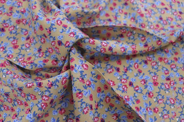 Штапель принт/цветы сине-малиновые на бежевом 3860-PY/D#45/C#4