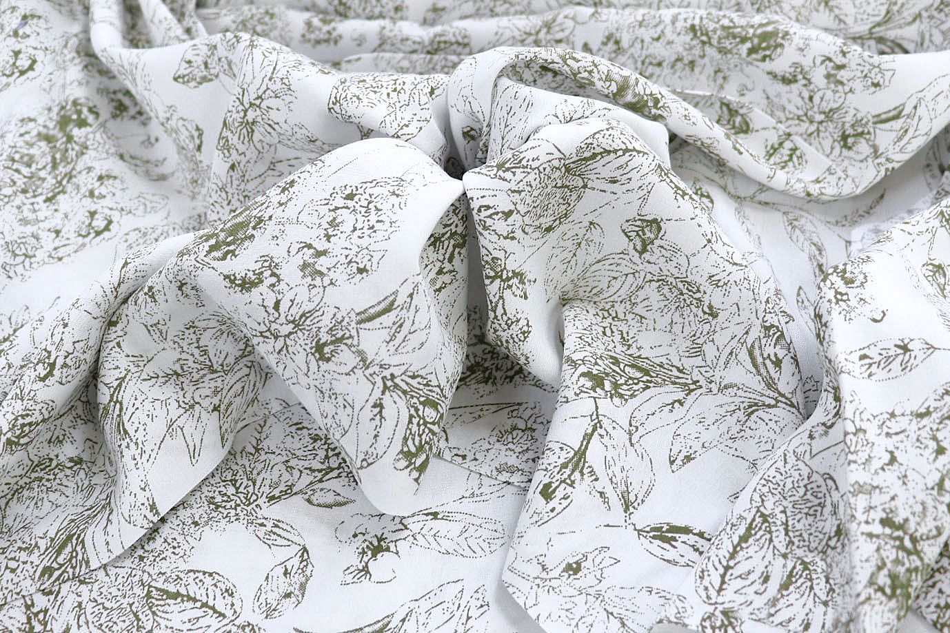 Штапель принт/цветы зеленые на белом 3861-PY/D#13/C#1