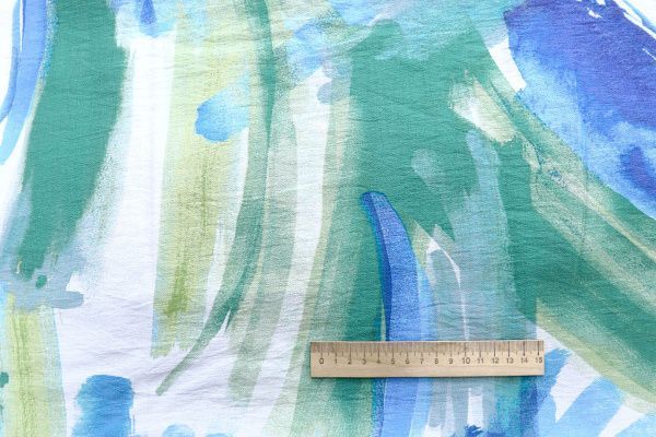 Лен БОХО принт/бирюзовый и синий на белом 4077-PY/D#9/C#1