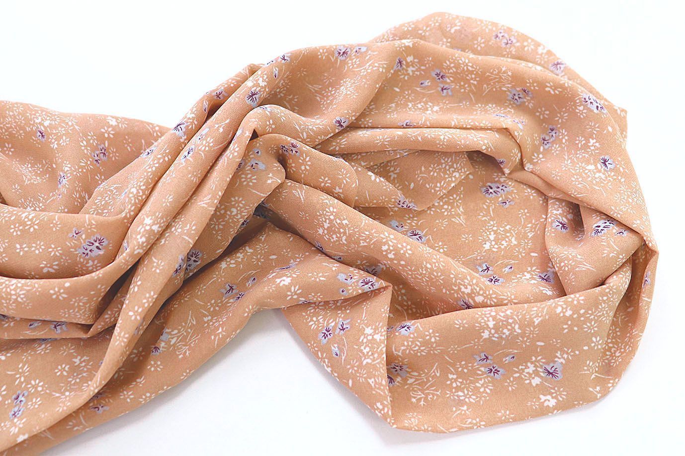 Шифон принт/цветы синие на светло-коричневом 3707-PY/D#18/C#5