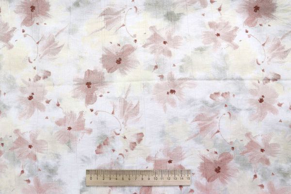 Вуаль "Медея" принт/цветы розово-серые на белом 12521/D#4/C#2