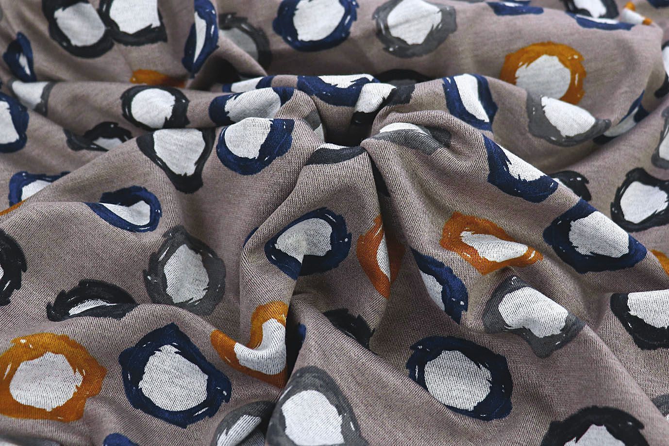 Трикотаж "Модал" принт/круги сине-оранжевые на сером 3561-PY/D#10/C#1