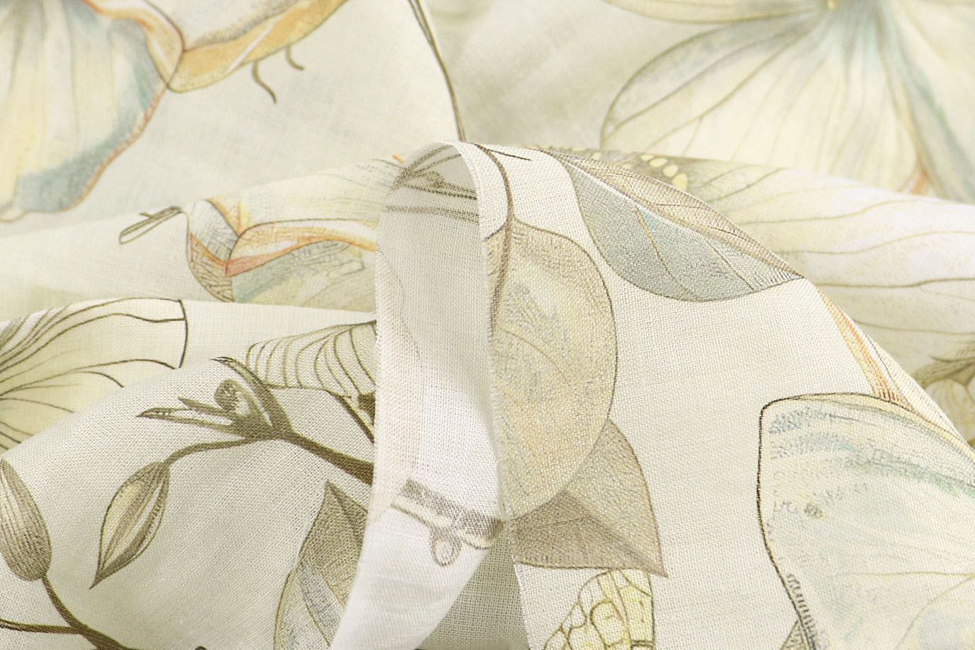 Лен принт/цветы на молочном 4195-PY/D#7/C#1