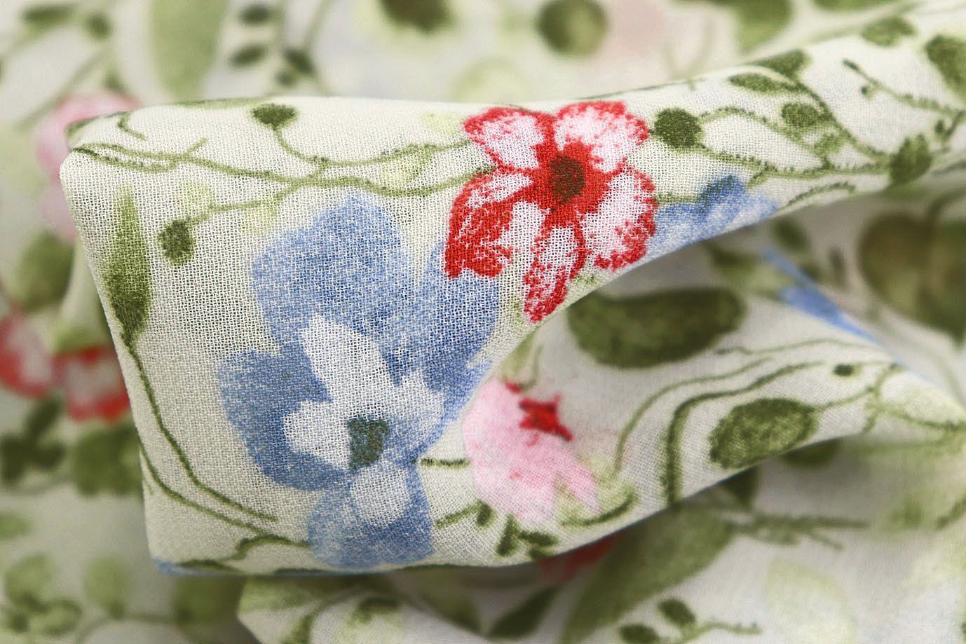 Шифон принт/цветы красно-синие на мятном 3707-PY/D#58/C#1