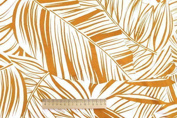 Штапель принт/листья бело-оранжевые 1374-PY/D#21/C#5