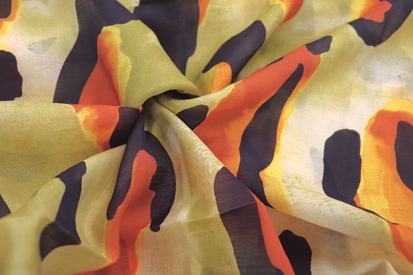 Органза принт/черно-оранжевый на желтом 3847-PY/D#3/C#2