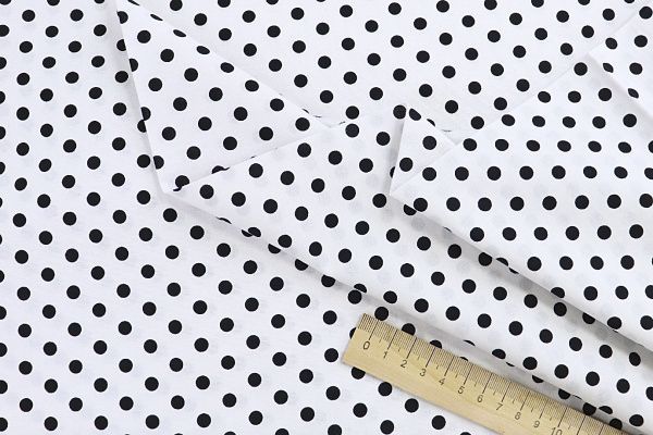 Хлопок "Поплин" стрейч принт/горох черный на белом 3716-PY/D#1/C#5