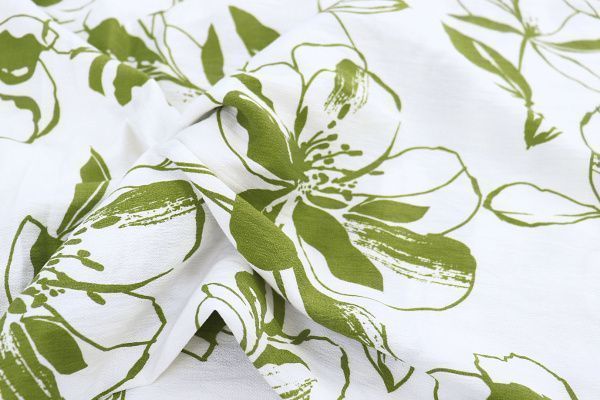 Лен БОХО принт/цветы зеленые на белом 3815-PY/D#2/C#2
