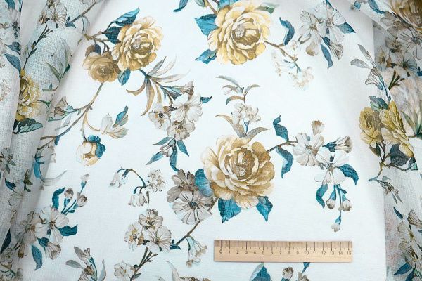 Тюль принт/цветы серо-желтые WBC23/C#20B