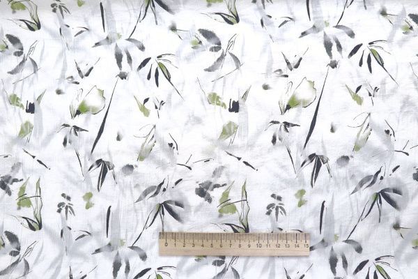 Вуаль "Медея" принт/цветы зелено-серые на белом 12521/D#5/C#1