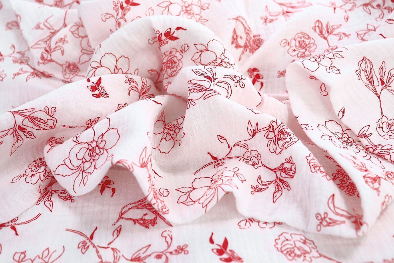 Муслин принт/цветы красные на белом 1393-PY/D#3/C#1
