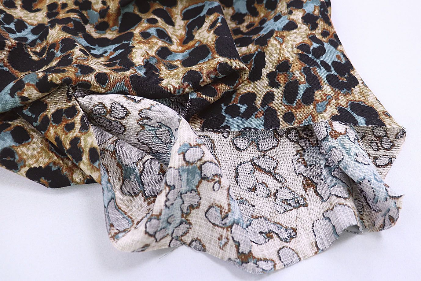 Лен TENCEL принт/черно-голубой на бежевом 3846-PY/D#6/C#2