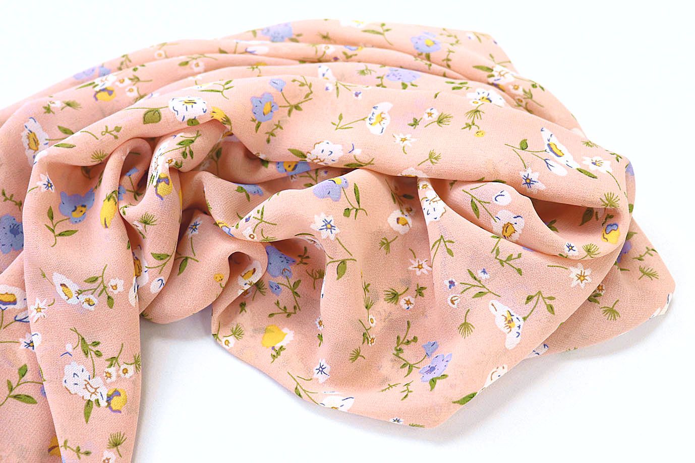 Шифон принт/цветы бело-сиреневые на персиковом 3707-PY/D#54/C#2