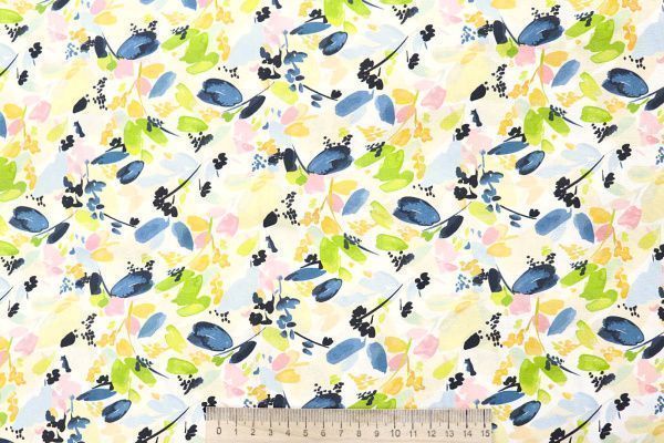 Штапель принт/цветы сине-салатовые на молочном 4203-PY/D#30/C#1