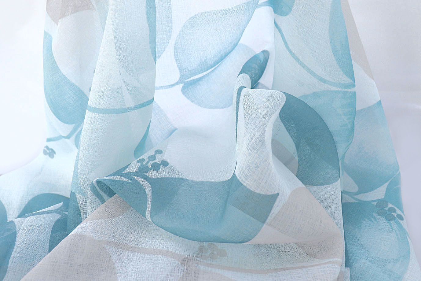 Тюль принт/листья бирюзово-розовые WBC23/C#8A