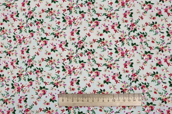 Штапель принт/цветы малиново-зеленые на сером 4205-PY/D#13/C#1