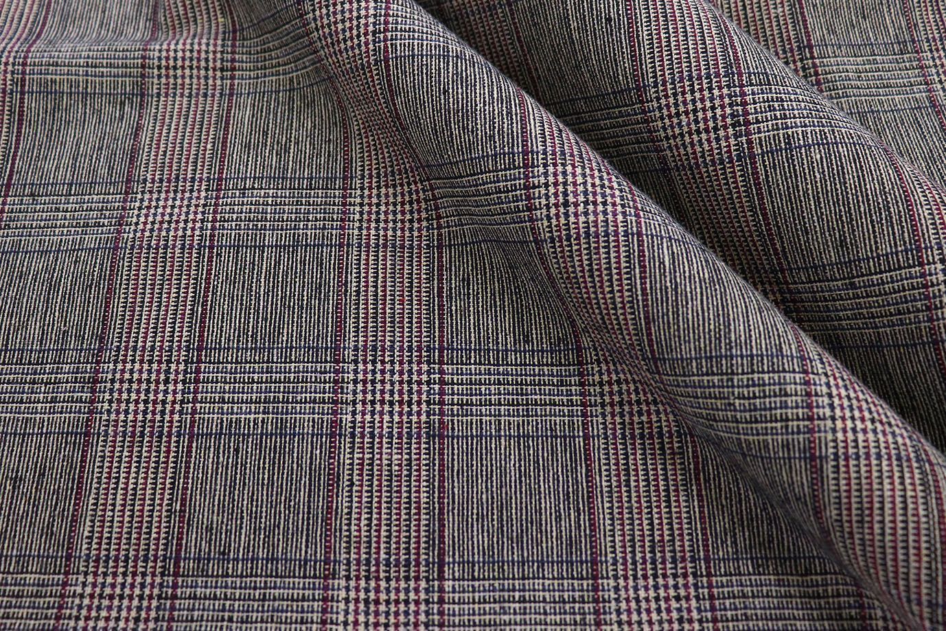 Костюмная ткань Твид принт/клетка сине-коричневая на бежевом 13338C/C#2 (PG263)