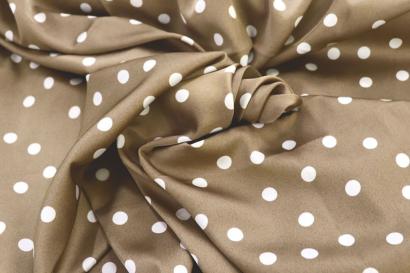 Сатин "Армани" принт/горох белый на фоне капучино 3999-PY/D#1/C#5