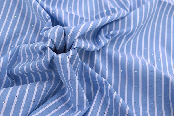 Хлопок нейлон стрейч со стразами принт/полоска бело-синяя 3839-PY/C#1