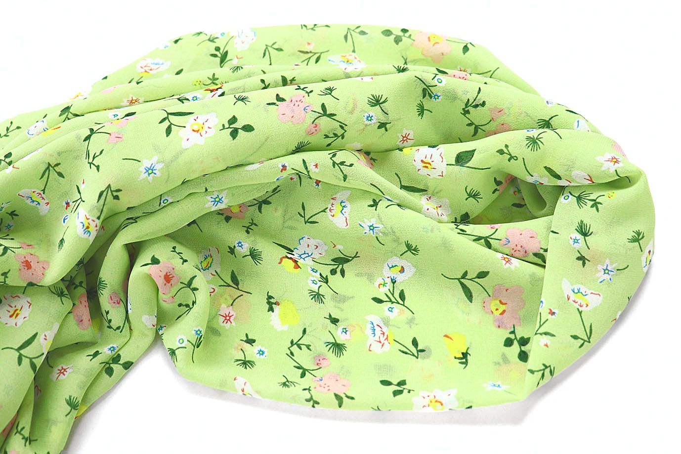 Шифон принт/цветы бело-розовые на светло-зеленом 3707-PY/D#54/C#4