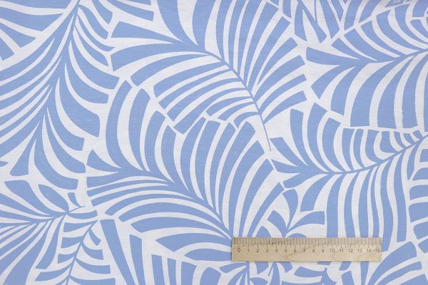 Лен N/R слаб принт/листья светло-синие на белом 3826-PY/D#2/C#3