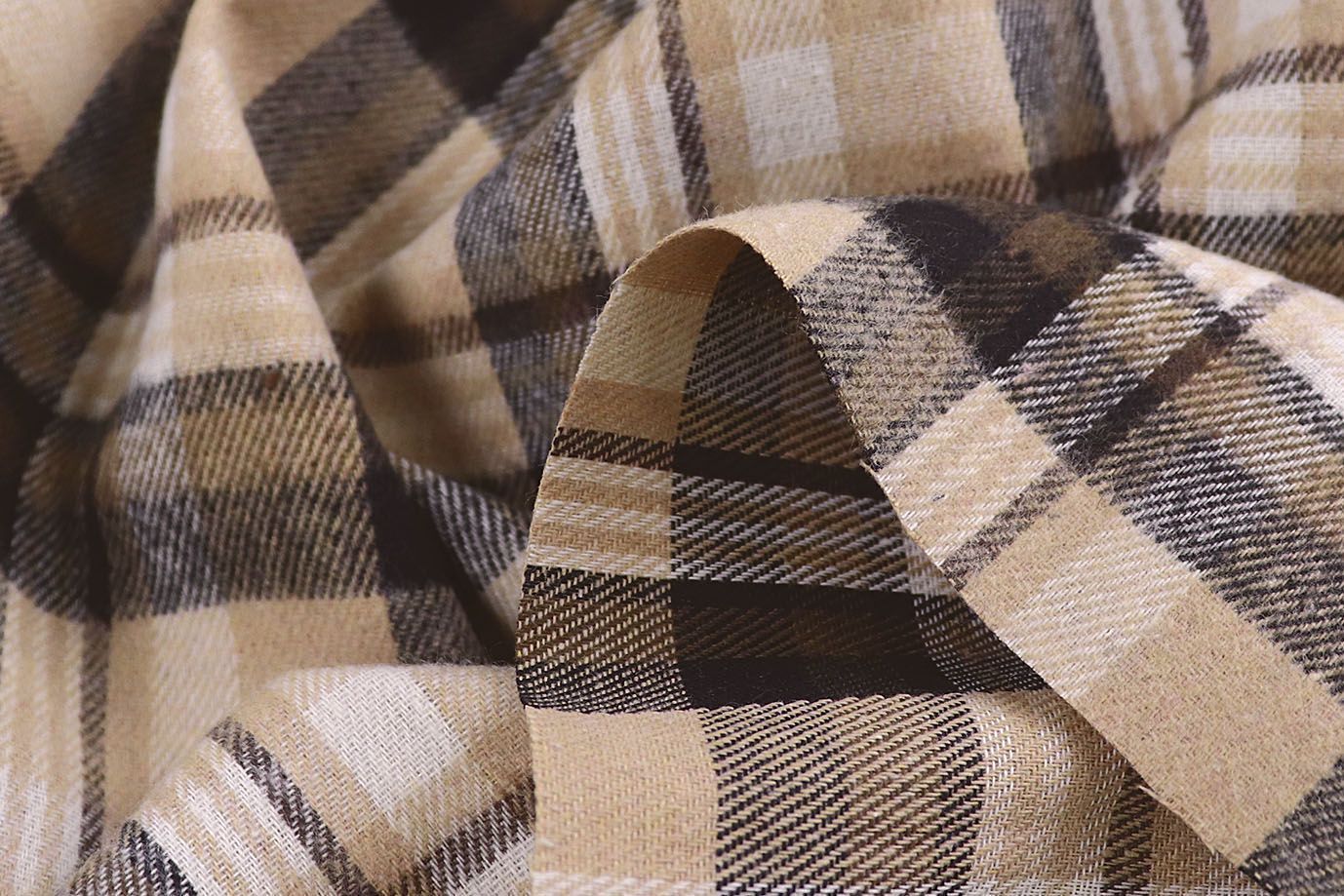 Рубашечная ткань принт/клетка коричневая на бежевом 1418-PY/D#1/C#2