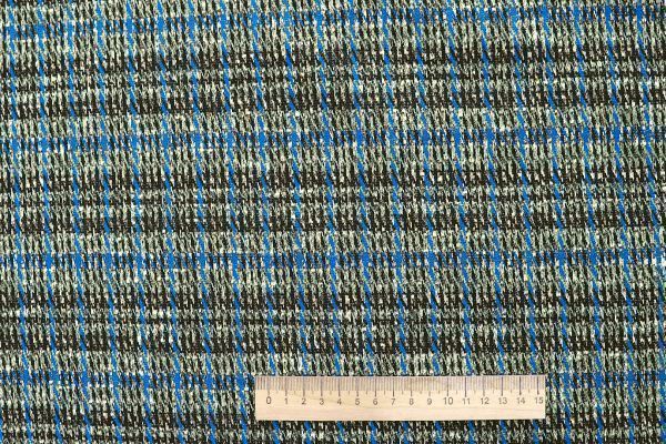 Трикотаж жаккард принт/клетка сине-зеленая 3257-22-PY/D#13/C#4