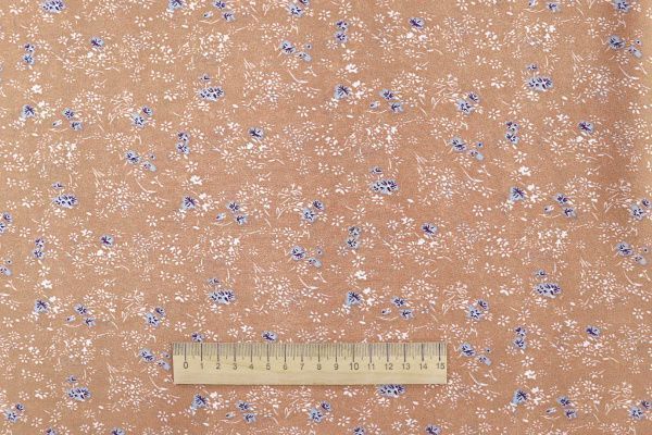 Шифон принт/цветы синие на светло-коричневом 3707-PY/D#18/C#5