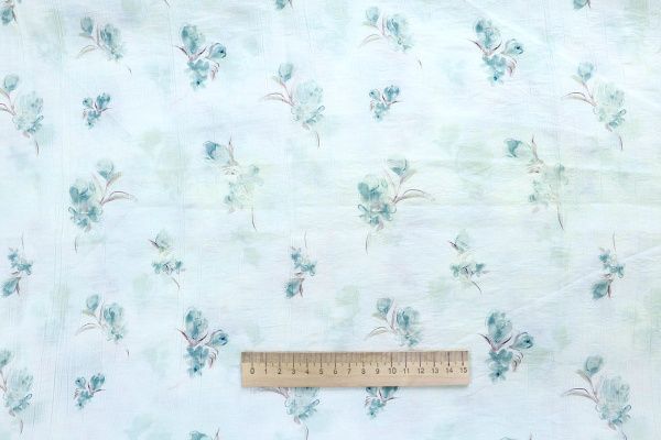 Лен "Медея" принт/цветы изумрудные на белом 4098-PY/D#4/C#1