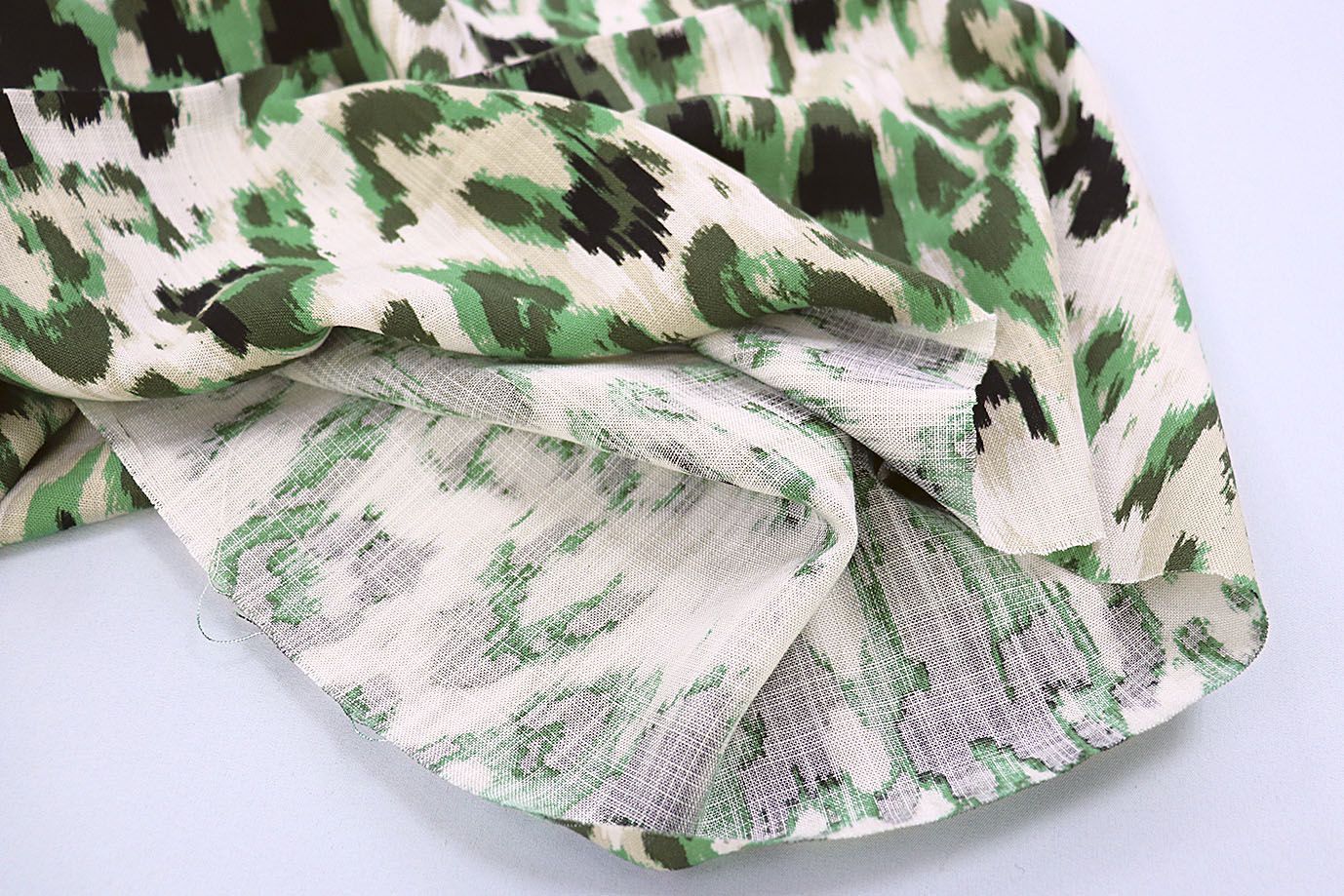 Лен TENCEL принт/черно-зелный на молочном 3846-PY/D#4/C#1