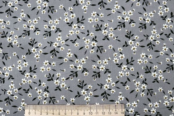 Штапель принт/цветы белые на сером 4203-PY/D#61/C#5