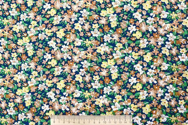Штапель принт/цветы желто-зеленые на синем 4203-PY/D#40/C#3