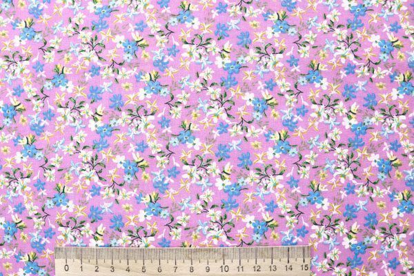 Штапель принт/цветы голубые на розовом 4203-PY/D#60/C#2