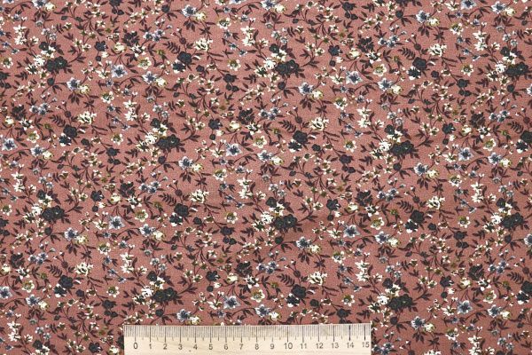 Штапель принт/цветы серые на терракотовом 4203-PY/D#5/C#1