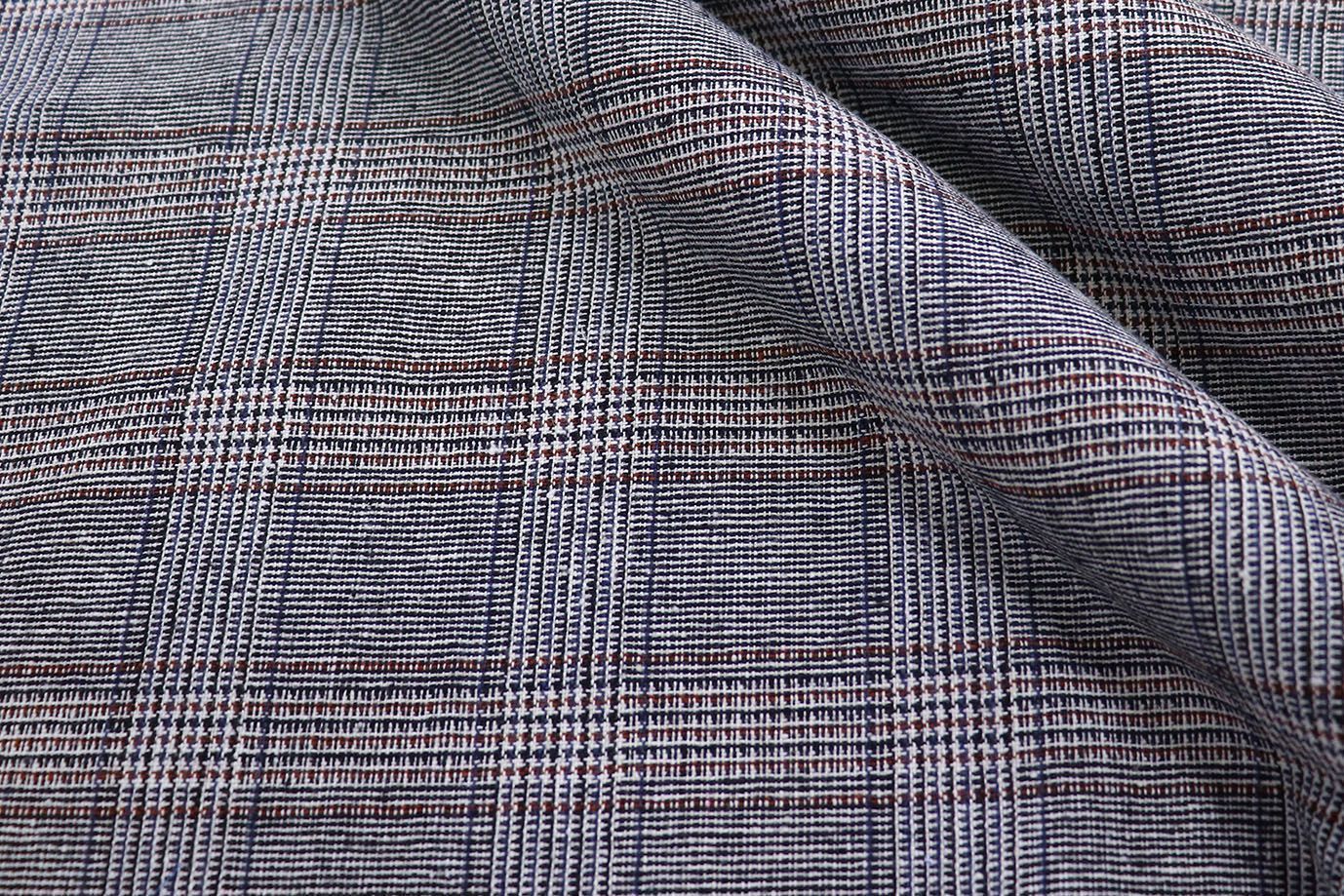 Костюмная ткань Твид принт/клетка сине-коричневая на белом 13338C/C#1 (PG263)