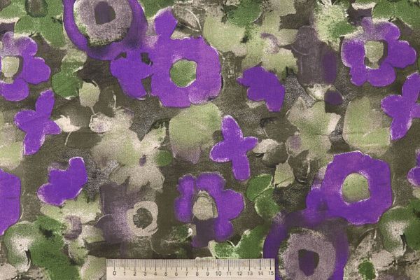 Штапель принт/цветы фиолетово-зеленые на сером 4203-PY/D#74/C#1