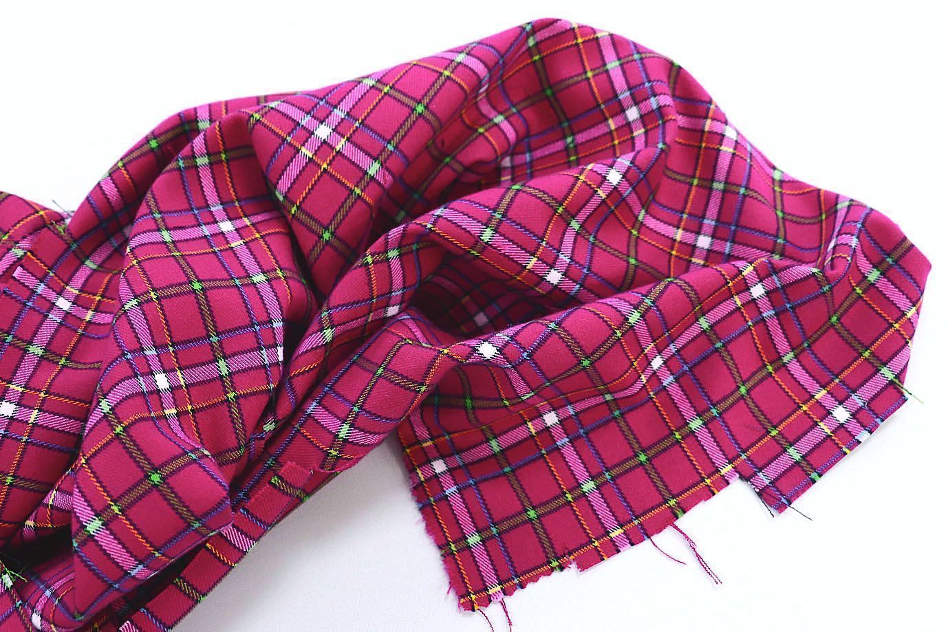 Костюмная ткань принт/клетка малиновая 2581-PY/D#4/C#2