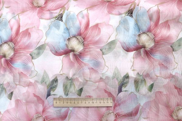 Органза принт/цветы розово-голубые на белом 4152-PY/C#2