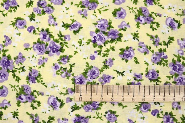 Штапель принт/цветы фиолетовые на желтом 3660-PY/D#25/C#2