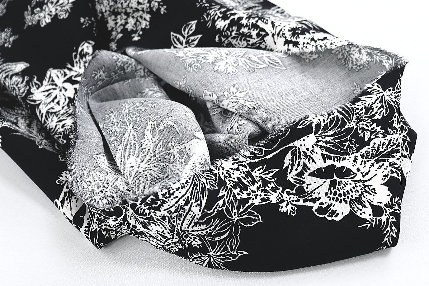 Штапель принт/цветы белые на черном 1374-PY/D#42/C#7