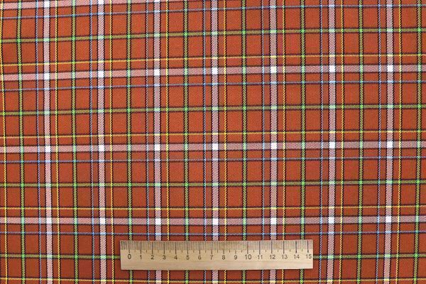 Костюмная ткань принт/клетка оранжево-зеленая 2581-PY/D#4/C#1