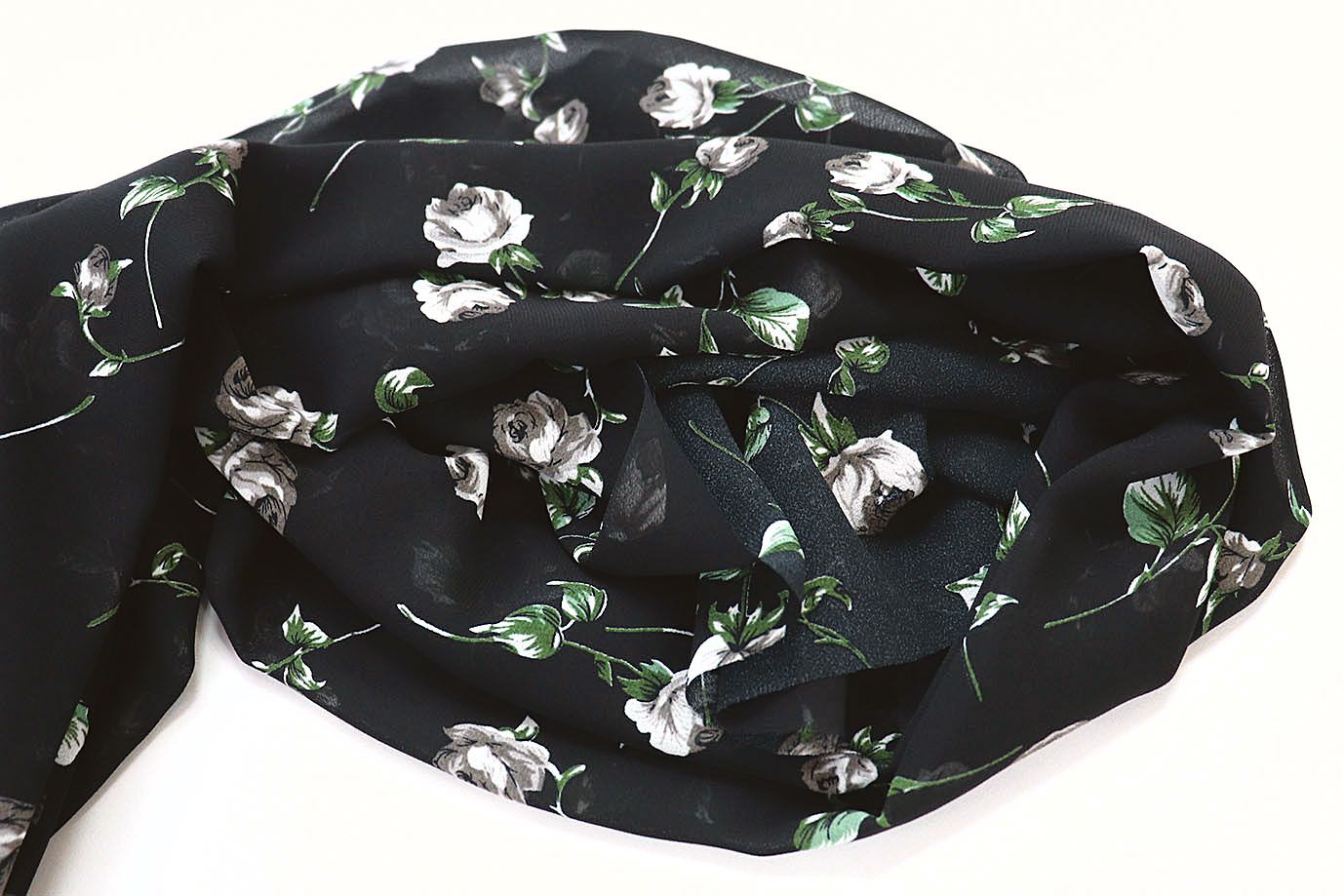 Шифон принт/цветы серые на черном 3707-PY/D#50/C#3