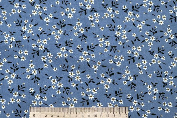 Штапель принт/цветы белые на синем 4203-PY/D#61/C#1