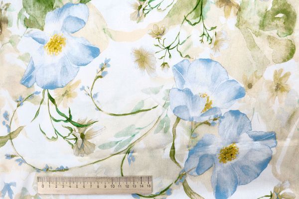 Штапель шелк принт/цветы зелено-голубые на белом 4113-PY/D#4/C#2